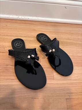 Jack Rogers Womens Alana Jelly Flat Tasseled Sandals Black Size US 7